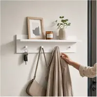 THE WHITE STONE Wandgarderobe - DER WEISSE STEIN - Modell 801523 cm - 4 Haken - Regal 5 kg - Mattweiß platzsparend
