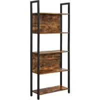 Vasagle Bücherregal, Lagerregal, Küchenregal mit 5 Ebenen, Stabiles Stahlgestell, für Wohnzimmer, Eingangsbereich, Flur, Büro, Industrie-Stil, rustikales Braun und Schwarz