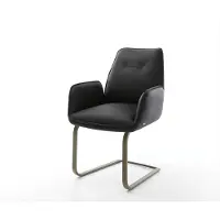DELIFE Freischwinger Zoa-Flex Echt-Leder Schwarz Freischwinger flach Effektfinish Titan