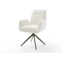 DELIFE Drehstuhl Zoa-Flex Bouclé Soft Beige Kreuzgestell breit Effektfinish Titan 360° drehbar Wippfunktion Taschenfederkern