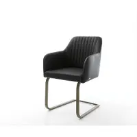 DELIFE Freischwinger Greg-Flex Echt-Leder Schwarz Freischwinger flach Effektfinish Titan Taschenfederkern