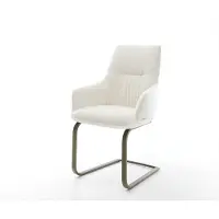DELIFE Freischwinger Zelia-Flex mit Armlehnen Bouclé Soft Beige Freischwinger flach Effektfinish Titan Taschenfederkern
