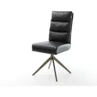 DELIFE Drehstuhl Pela-Flex Echt-Leder Schwarz Kreuzgestell breit Effektfinish Titan 360° drehbar Wippfunktion Taschenfederkern
