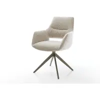 DELIFE Drehstuhl Yago-Flex mit Armlehnen Webstoff Soft Beige Kreuzgestell breit Effektfinish Titan 360° drehbar Wippfunktion Taschenfederkern
