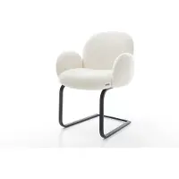 DELIFE Freischwinger Nube-Flex mit Armlehnen Bouclé Soft Beige Freischwinger flach Schwarz Taschenfederkern