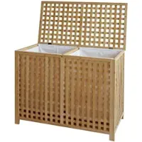 DELUKE Wäschebox HANAU 2 Fächer Je 95 Liter 88x46x68cm Holz Natura Wäschesammler Wäschekorb Wäschesortierer