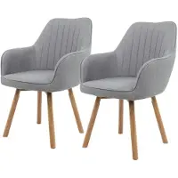 Holz4home 2er Set Esszimmerstuhl Hellgrau I Gepolsterter Sessel Wohnzimmerstuhl mit Holzbeinen I Sitz & Armlehnen gepolstert I Beine aus Eichenholz