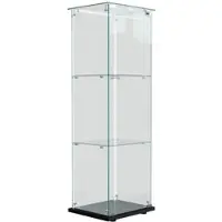 PXloue Vitrine 3-Stöckig Vitrinenschrank mit LED-Beleuchtung Schwarz