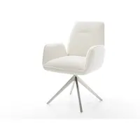 DELIFE Drehstuhl Zoa-Flex Bouclé Soft Beige Kreuzgestell breit Edelstahl 360° drehbar Wippfunktion Taschenfederkern