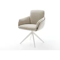 DELIFE Drehstuhl Luan-Flex mit Armlehnen Webstoff Soft Beige Kreuzgestell breit Weiß 360° drehbar Wippfunktion