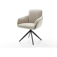 DELIFE Drehstuhl Luan-Flex mit Armlehnen Webstoff Soft Beige Kreuzgestell breit Schwarz 360° drehbar Wippfunktion