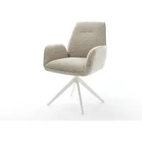 DELIFE Drehstuhl Zoa-Flex Webstoff Soft Beige Kreuzgestell breit Weiß 360° drehbar Wippfunktion Taschenfederkern