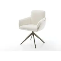 DELIFE Drehstuhl Luan-Flex mit Armlehnen Bouclé Soft Beige Kreuzgestell breit Effektfinish Titan 360° drehbar Wippfunktion