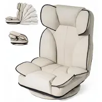 Costway Klappbarer Relaxsessel bis 150 kg, Bodenstuhl mit 6-fach verstellbarer Rückenlehne, 360° drehbarem Sockel & waschbarem Bezug, Drehsessel Beige