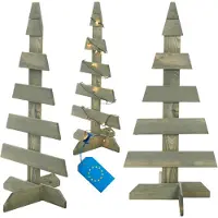 MODO24 2D Weihnachtsbaum Holz mit Standfuß, Tannenbaum, Deko Christbaum, Holztanne,Kiefernholz, Outdoor, 80x37x37,4 cm, Grün, CHON