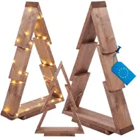 MODO24 3D Weihnachtsbaum Holz, Tannenbaum, Deko Christbaum, Holztanne,Kiefernholz, Weihnachtsdeko, Outdoor, 59,5x39x9,5 cm, Braun, CHOI