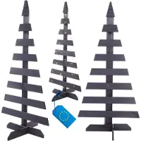 MODO24 2D Weihnachtsbaum Holz mit Standfuß, Tannenbaum, Deko Christbaum, Holztanne,Kiefernholz, Outdoor, 118x57,4x49 cm, Schwarz, CHON