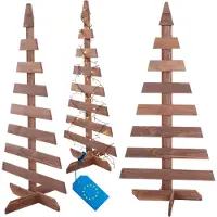 MODO24 2D Weihnachtsbaum Holz mit Standfuß, Tannenbaum, Deko Christbaum, Holztanne,Kiefernholz, Outdoor, 118x57,4x49 cm, Braun, CHON