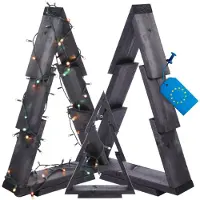 MODO24 3D Weihnachtsbaum Holz, Tannenbaum, Deko Christbaum, Holztanne,Kiefernholz, Weihnachtsdeko, Outdoor, 59,5x39x9,5 cm, Schwarz, CHOI