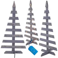 MODO24 2D Weihnachtsbaum Holz mit Standfuß, Tannenbaum, Deko Christbaum, Holztanne,Kiefernholz, Outdoor, 118x57,4x49 cm, Grau, CHON
