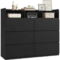 Woltu Kommode, mit 6 Schubladen und 3 offenen Fächern, Moderner Schubladenschrank, 120x40x100 cm : Schwarz Farbe: Schwarz