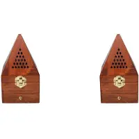TAUOH 2X Holz Adlerholz Sandelholz Box Weihrauch RäUcherstäBchen Brenner Antiker Aromatherapie Brenner Kreative Pyramide Hohl RäUcher Dose
