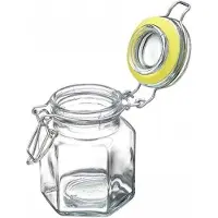 Galicja Luftdichter Glasbehälter 100 ml mit Deckel, Silikondichtung & Metallclip, achteckig
