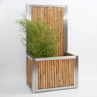 Bambusbasis Hochbeet mit Sichtschutz | Hochbeet - H: 57cm x B: 102cm x T: 67cm | Sichtschutz - H: 185cm x B: 102cm | V2A, Bambus hell