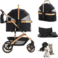 StarTech.com Haustierwagen für Hund und Katze - 2 in 1 Tierbuggy Transportbox - Faltbar - 360° Gummiräder - Für kleine/mittelgroße Hunde & Katzen - Schwarz