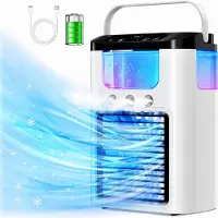 Axvcuxio 4-in-1 Mini Klimaanlage,RGB Luftkühler,Tragbare USB Ventilator mit 3 Modi,600ml Wassertank,Lange Akkulaufzeit,60° verstellbarer Winkel,Leiser,Schwarz