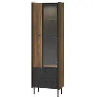 Beautysofa VITRINE Piano mit 2 Türen und 2 Schubladen, Mattschwarz + Warmia-Nussbaum