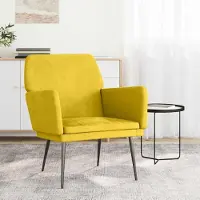 Markenlos Gelber Samtsessel 62x79x79 cm mit Metallgestell, gepolsterter Sitzfläche und Armlehnen für Wohnzimmer, Büro, Leseecke, Lounge und entspannte Sitzmomente