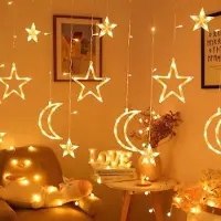 Lixada Star Moon Curtain String Lights LED Lamp Add Romantic Ambience Window Curtain Lights for Bedroom Living Room Shop Warm White