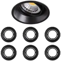 Mextronic 6x Einbaurahmen Schwarz 827B Ø75 mm für MR16 Leuchtmittel, schwenkbar, Alu-Druckguss