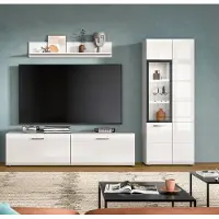 Freiraum Wohnwand >Ice< in Weiß / Weiß Hochglanz - 235x160x41cm (BxHxT)