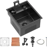 Markenlos Unterbau-Arbeitsplatz für Wohnmobile mit Barspüle, 16 Gauge 304 Edelstahl, Einzelbecken, klappbarem Wasserhahn und Schneidebrett, 38,1 x 45,7 x 22,9 cm