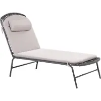 Beliani Gartenliege Dunkelgrau Stahl u. Seilgeflecht mit Verstellbarem Kopfteil Auflage Kopfkissen Modern Terrasse Garten Balkon Sonnenliege
