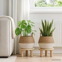 Prolenta Maison Exclusive - Pflanzenkübel mit Griffen 2 stk. Weiß Ø 45 x 36 cm 100% Seegras
