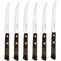 Tramontina Steakmesser 21198/915, 6 Stück, 11,4 cm Edelstahlklinge mit Wellenschliff, Holzgriff