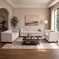 Mendler 3-2-1 Sofagarnitur Lille, Couchgarnitur Loungesofa Nosagfederung Stoff/Textil Chenille (260g/m²) beige