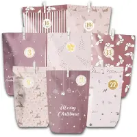 Sonstiges Adventskalender Tüten Set 28 Stück Rosa Papier mit Zahlenstickern, Holzklammern und Juteschnur