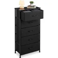 Relaxdays Kommode, HxBxT: 94 x 45 x 30 cm, 5 Stoffschubladen, Metall, MDF, Flur, Schlafzimmer, Flurkommode, schwarz