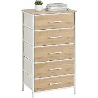 Relaxdays Kommode, HxBxT: 94 x 45 x 30 cm, 5 Stoffschubladen, Metall, MDF, Flur, Schlafzimmer, Flurkommode, natur/weiß