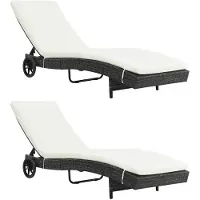 vidaXL Sonnenliegen 2 Stk. mit Rollen und Auflagen Poly Rattan Schwarz