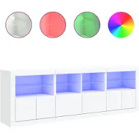 vidaXL Sideboard mit LED-Leuchten Weiß 202x37x67 cm