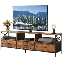 Relaxdays TV Lowboard, HxBxT: 50 x 170 x 40 cm, 3 Schubladen & Ablagen, MDF, Metall, Stoff, Fernsehtisch, braun/schwarz