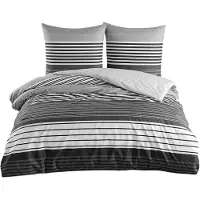 Cofi1453® Bettwäsche mit Streifenmuster - Wendebettwäsche mit Reißverschluss 240 x 220 cm + 2x (80 x 80 cm)