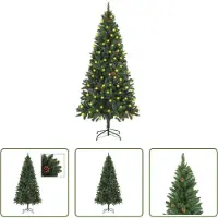 The Living Store Künstlicher Weihnachtsbaum mit Beleuchtung & Zapfen Grün 180 cm