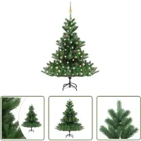 The Living Store Künstlicher Weihnachtsbaum Nordmann LED & Kugeln Grün 150 cm