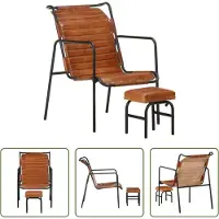 The Living Store Relaxsessel mit Fußhocker Braun Echtleder